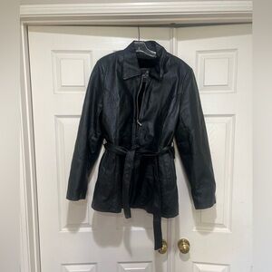 Oscar Piel Jacket Black Leather Removable Inner Lining Belt Jacket Coat Women XL